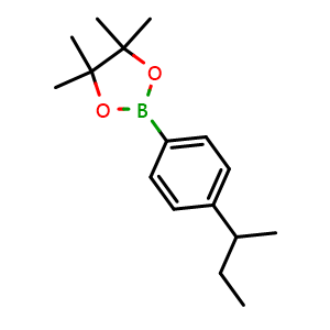 Chemical structure of 2-[4-(butan-2-yl)phenyl]-4,4,5,5-tetramethyl-1,3,2-dioxaborolane , CAS 1268242-41-6, AChemBlock AD239827