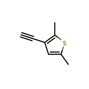 Chemical structure of 3-ethynyl-2,5-dimethyl-thiophene , CAS 127798-29-2, AChemBlock AD239845