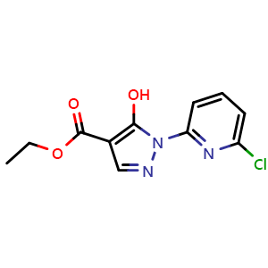 Chemical structure of ethyl 1-(6-chloropyridin-2-yl)-5-hydroxypyrazole-4-carboxylate , CAS 1279204-71-5, AChemBlock AD239846