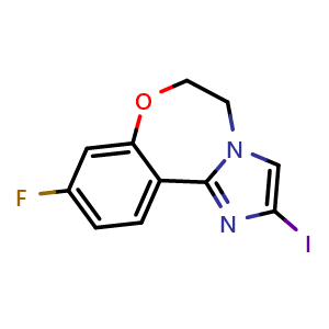 Chemical structure of 9-Fluoro-2-iodo-5,6-dihydrobenzo[f]imidazo[1,2-d][1,4]oxazepine , CAS 1282517-42-3, AChemBlock AD239849