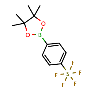 Chemical structure of 4,4,5,5-tetramethyl-2-(4-(pentafluoro-l6-sulfaneyl)phenyl)-1,3,2-dioxaborolane , CAS 1286278-34-9, AChemBlock AD239857