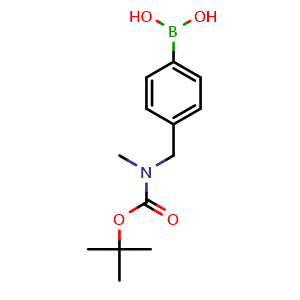 Chemical structure of [4-({[(tert-Butoxy)carbonyl](methyl)amino}methyl)phenyl]boronic acid , CAS 1287753-35-8, AChemBlock AD239859