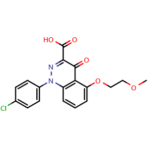 Chemical structure of 1-(4-chlorophenyl)-5-(2-methoxyethoxy)-4-oxo-1,4-dihydrocinnoline-3-carboxylic acid , CAS 130561-48-7, AChemBlock AD239884