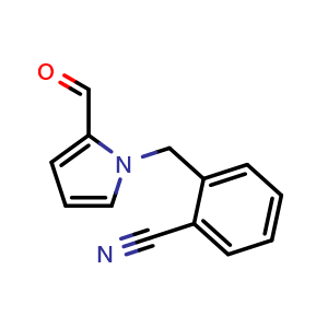 Chemical structure of 2-[(2-formyl-1H-pyrrol-1-yl)methyl]benzonitrile , CAS 130569-96-9, AChemBlock AD239885
