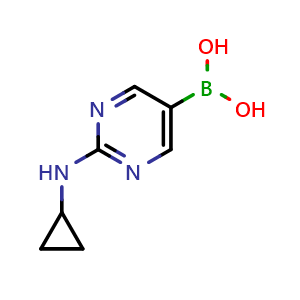 Chemical structure of 2-(cyclopropylamino)pyrimidine-5-boronic acid , CAS 1312942-14-5, AChemBlock AD239904