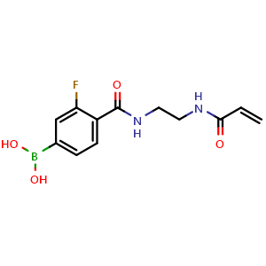 Chemical structure of (3-fluoro-4-{[2-(prop-2-enamido)ethyl]carbamoyl}phenyl)boronic acid , CAS 1313712-90-1, AChemBlock AD239909