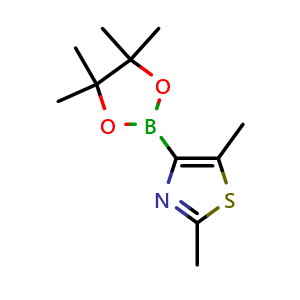 Chemical structure of 2,5-Dimethyl-4-(4,4,5,5-tetramethyl-1,3,2-dioxaborolan-2-yl)-1,3-thiazole , CAS 1314306-11-0, AChemBlock AD239913