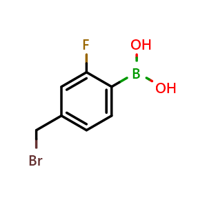 Chemical structure of 4-(Bromomethyl)-2-fluorophenylboronic acid , CAS 1331945-16-4, AChemBlock AD239947