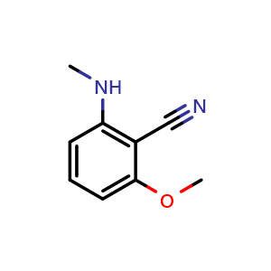 Chemical structure of 2-methoxy-6-(methylamino)benzonitrile , CAS 1332581-19-7, AChemBlock AD239950