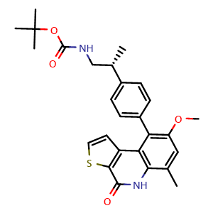 Chemical structure of 1,1-Dimethylethyl N-[(2R)-2-[4-(4,5-dihydro-8-methoxy-6-methyl-4-oxothieno[2,3-c]quinolin-9-yl)phenyl]propyl]carbamate , CAS 1338544-43-6, AChemBlock AD239967