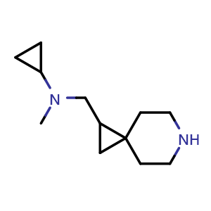 Chemical structure of N-(6-azaspiro[2.5]octan-2-ylmethyl)-N-methyl-cyclopropanamine , CAS 1339505-47-3, AChemBlock AD239970