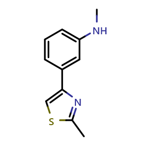 Chemical structure of N-methyl-3-(2-methyl-1,3-thiazol-4-yl)aniline , CAS 1339729-30-4, AChemBlock AD239971