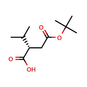 Chemical structure of (S)-4-(tert-Butoxy)-2-isopropyl-4-oxobutanoic acid , CAS 134807-43-5, AChemBlock AD239986