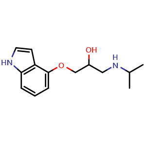 Chemical structure of 1-((1H-indol-4-yl)oxy)-3-(isopropylamino)propan-2-ol , CAS 13523-86-9, AChemBlock AD240000