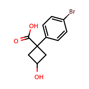 Chemical structure of 1-(4-Bromophenyl)-3-hydroxycyclobutane-1-carboxylic acid , CAS 1353636-83-5, AChemBlock AD240005