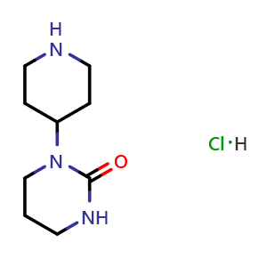 Chemical structure of 1-(piperidin-4-yl)-1,3-diazinan-2-one hydrochloride , CAS 1354954-32-7, AChemBlock AD240012