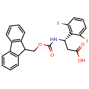 Chemical structure of (S)-3-((((9H-Fluoren-9-yl)methoxy)carbonyl)amino)-3-(2,6-difluorophenyl)propanoic acid , CAS 1366459-54-2, AChemBlock AD240038