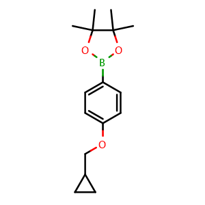 Chemical structure of 2-[4-(cyclopropylmethoxy)phenyl]-4,4,5,5-tetramethyl-1,3,2-dioxaborolane , CAS 1366577-88-9, AChemBlock AD240039