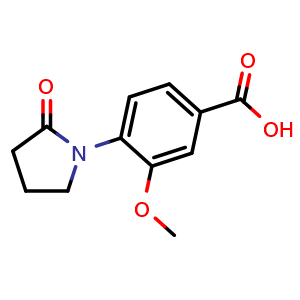 Chemical structure of 3-methoxy-4-(2-oxopyrrolidin-1-yl)benzoic acid , CAS 1368830-73-2, AChemBlock AD240053