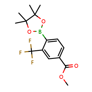 Chemical structure of methyl 4-(4,4,5,5-tetramethyl-1,3,2-dioxaborolan-2-yl)-3-(trifluoromethyl)benzoate , CAS 1371589-09-1, AChemBlock AD240074
