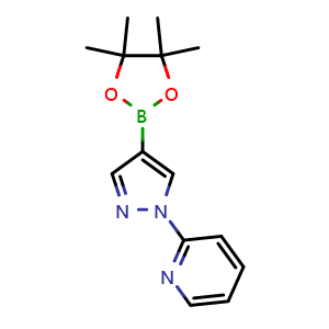 Chemical structure of 2-[4-(4,4,5,5-tetramethyl-1,3,2-dioxaborolan-2-yl)pyrazol-1-yl]pyridine , CAS 1373616-12-6, AChemBlock AD240083