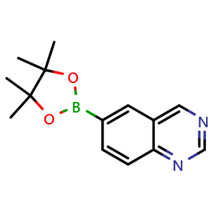 Chemical structure of 6-(4,4,5,5-tetramethyl-1,3,2-dioxaborolan-2-yl)quinazoline , CAS 1375301-92-0, AChemBlock AD240090