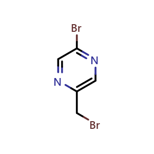 Chemical structure of 2-bromo-5-(bromomethyl)pyrazine , CAS 1382866-97-8, AChemBlock AD240105