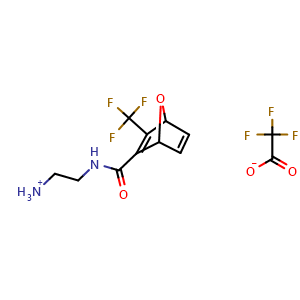 Chemical structure of 2-(3-(Trifluoromethyl)-7-oxabicyclo[2.2.1]hepta-2,5-diene -2-carboxamido)ethan-1-ammonium trifluoroacetate , CAS 2922516-55-8, AChemBlock AD240115