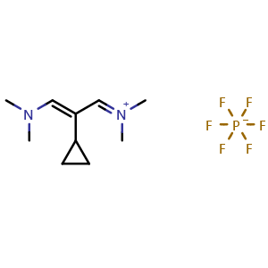 Chemical structure of Methanaminium, N-[(2E)-2-cyclopropyl-3-(dimethylamino)-2-propen-1-ylidene]-N-methyl-, hexafluorophosphate(1-) (1:1) , CAS 1393126-02-7, AChemBlock AD240130