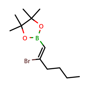 Chemical structure of 2-[(1Z)-2-bromohex-1-en-1-yl]-4,4,5,5-tetramethyl-1,3,2-dioxaborolane , CAS 1393817-82-7, AChemBlock AD240134