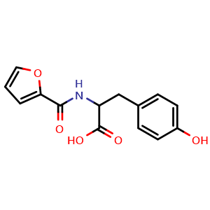 Chemical structure of 2-[(furan-2-yl)formamido]-3-(4-hydroxyphenyl)propanoic acid , CAS 1396966-28-1, AChemBlock AD240137