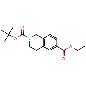 Chemical structure of Ethyl 5-methyl-2-{[(2-methylprop-2-yl)oxy]carbonyl}-1,2,3,4-tetrahydroisoquinoline-6-carboxylate , CAS 1398414-21-5, AChemBlock AD240138
