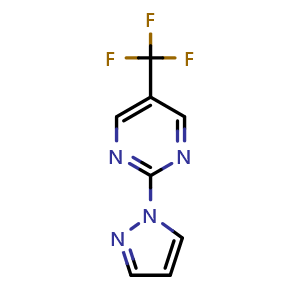 Chemical structure of 2-(1H-pyrazol-1-yl)-5-(trifluoromethyl)pyrimidine , CAS 1398504-38-5, AChemBlock AD240141