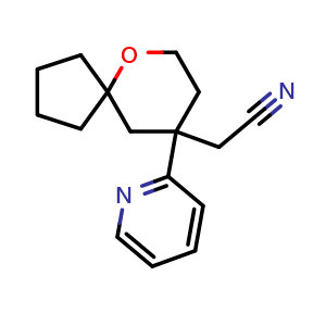 Chemical structure of 2-[9-(2-pyridyl)-6-oxaspiro[4.5]decan-9-yl]acetonitrile , CAS 1401031-37-5, AChemBlock AD240145