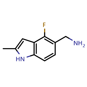 Chemical structure of (4-Fluoro-2-methyl-1H-indol-5-yl)methanamine , CAS 1401727-00-1, AChemBlock AD240148