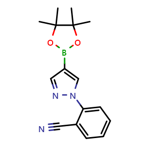 Chemical structure of 2-[4-(4,4,5,5-tetramethyl-1,3,2-dioxaborolan-2-yl)-1H-pyrazol-1-yl]benzonitrile , CAS 1402166-71-5, AChemBlock AD240150