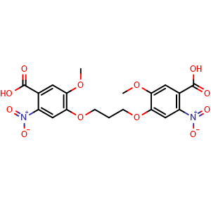 Chemical structure of 4-[3-(4-Carboxy-2-methoxy-5-nitrophenoxy)propoxy]-5-methoxy-2-nitrobenzoic acid , CAS 140658-45-3, AChemBlock AD240157