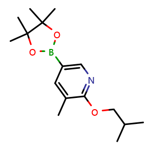 Chemical structure of 3-methyl-2-(2-methylpropoxy)-5-(4,4,5,5-tetramethyl-1,3,2-dioxaborolan-2-yl)pyridine , CAS 1415743-06-4, AChemBlock AD240175