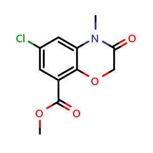 Chemical structure of Methyl 6-chloro-4-methyl-3-oxo-3,4-dihydro-2H-benzo[b][1,4]oxazine-8-carboxylate , CAS 141761-83-3, AChemBlock AD240190