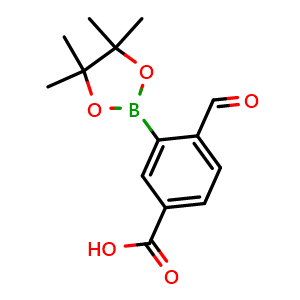 Chemical structure of 4-formyl-3-(4,4,5,5-tetramethyl-1,3,2-dioxaborolan-2-yl)benzoic acid , CAS 1418129-38-0, AChemBlock AD240194