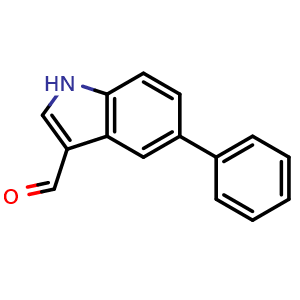Chemical structure of 5-phenyl-1H-indole-3-carbaldehyde , CAS 141835-34-9, AChemBlock AD240195