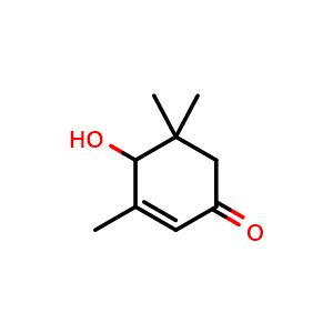 Chemical structure of 4-hydroxy-3,5,5-trimethylcyclohex-2-en-1-one , CAS 14203-59-9, AChemBlock AD240200