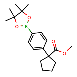 Chemical structure of methyl 1-[4-(4,4,5,5-tetramethyl-1,3,2-dioxaborolan-2-yl)phenyl]cyclopentane-1-carboxylate , CAS 1423704-72-6, AChemBlock AD240211