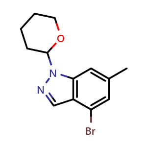 Chemical structure of 4-bromo-6-methyl-1-tetrahydropyran-2-yl-indazole , CAS 1425932-44-0, AChemBlock AD240216