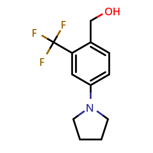 Chemical structure of [4-(pyrrolidin-1-yl)-2-(trifluoromethyl)phenyl]methanol , CAS 1427023-56-0, AChemBlock AD240222