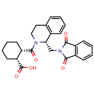 Chemical structure of (1R,2S)-2-[[(1R)-1-[(1,3-Dihydro-1,3-dioxo-2H-isoindol-2-yl)methyl]-3,4-dihydro-2(1H)-isoquinolinyl]carbonyl]cyclohexanecarboxylic acid , CAS 1432065-33-2, AChemBlock AD240235