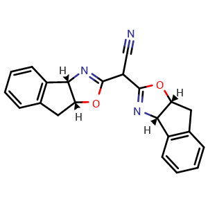 Chemical structure of 2,2-Bis((3aS,8aR)-8,8a-dihydro-3aH-indeno[1,2-d]oxazol-2-yl)acetonitrile , CAS 1442644-14-5, AChemBlock AD240253