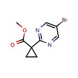 Chemical structure of Methyl 1-(5-bromopyrimidin-2-yl)cyclopropane-1-carboxylate , CAS 1447607-69-3, AChemBlock AD240265