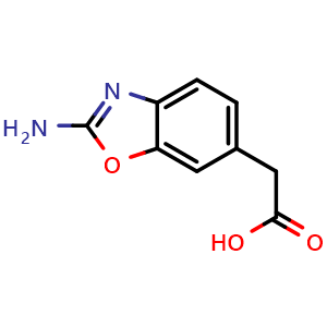 Chemical structure of 2-(2-amino-1,3-benzoxazol-6-yl)acetic acid , CAS 1453089-60-5, AChemBlock AD240276