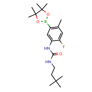 Chemical structure of 3-(3,3-dimethylbutyl)-1-[2-fluoro-4-methyl-5-(4,4,5,5-tetramethyl-1,3,2-dioxaborolan-2-yl)phenyl]urea , CAS 1454682-74-6, AChemBlock AD240281